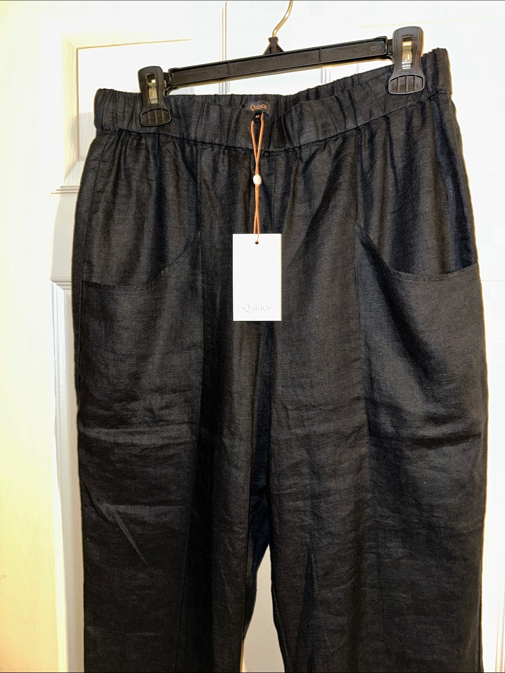 Quince Black Elastic-Waist Linen Trousers